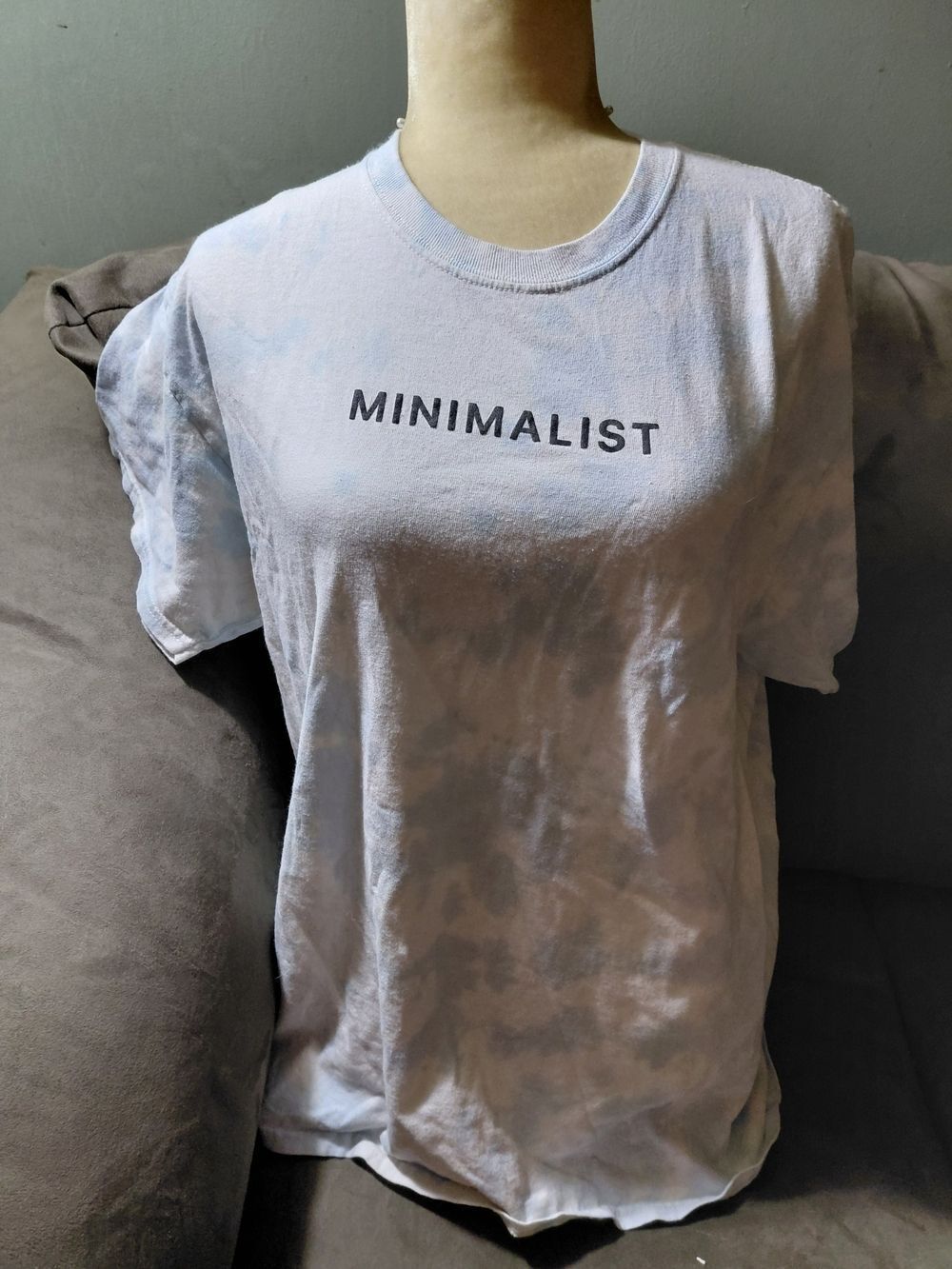 Minimalist Short-Sleeve, Crew Neck Tee in White and Blue Tie-Dye